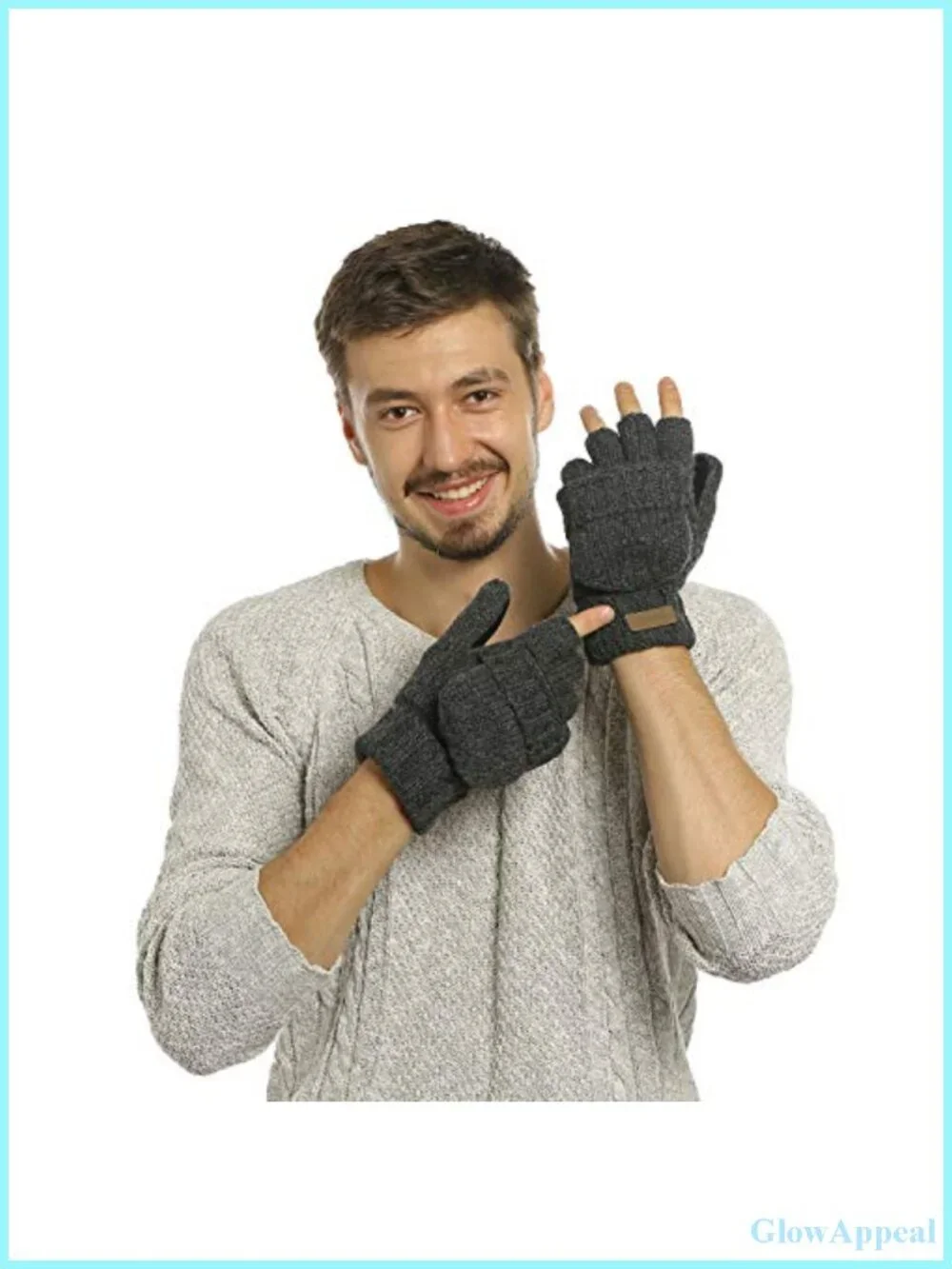 Wool Knit Convertible Fingerless Gloves Mittens with Flap